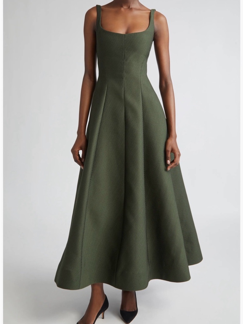 NWT Lela Rose Ribbed Satin Fit & Flare Dress in Forest